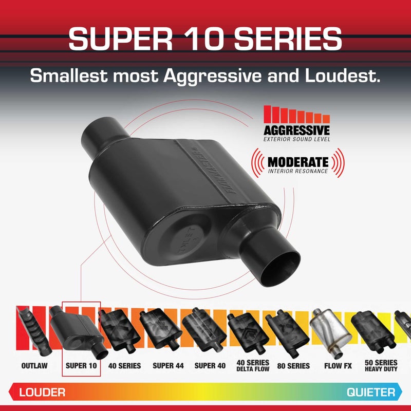 Flowmaster Super 10 Series Chambered Muffler â€“ 2.50â€ Offset In / 2.50â€ Offset Out â€“ Race-Inspired Sound â€“ 409 Stainless Steel â€“ Ideal for Muscle Cars, LS Swaps, Drag Cars & Off-Road Build (842518) - Image 3